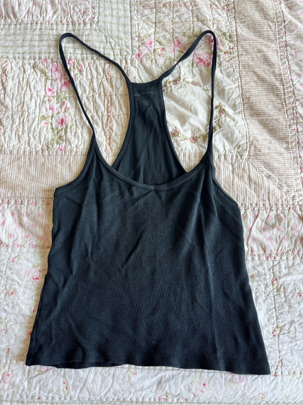 Brandy Melville Black Racerback Ribbed Spaghetti-Strap Tank Top